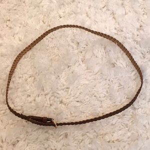 Brown skinny braided leather belt